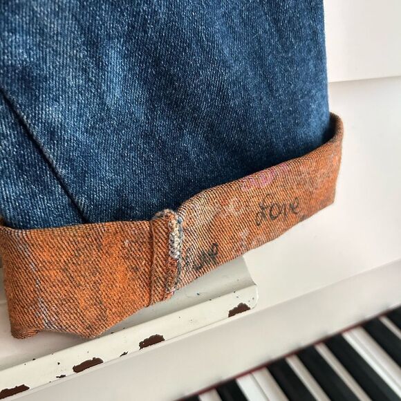 Upcycled Frayed Patchwork Jeans 33" Waist Handmade Streetwear Pants Painted - Picture 8 of 16